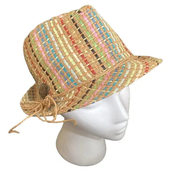 Panama Jack Paper Braid Hat Colorful Unisex Fedora Hat One Size - Picture 1 of 16